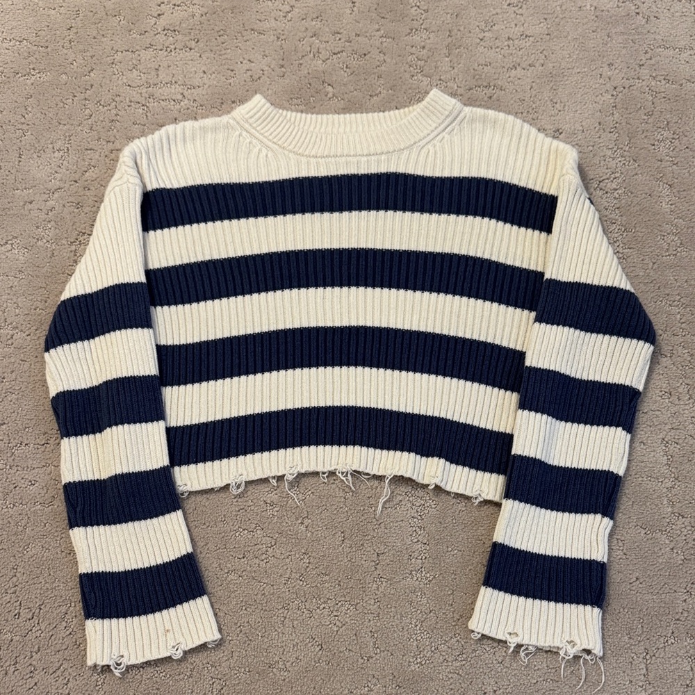 Pink Rose Navy and Cream Striped Sweater